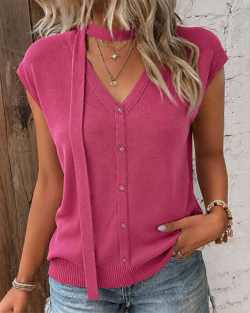 V-neck Ribbed Ice-silk Knit Cardigan For Women by Ricaloux