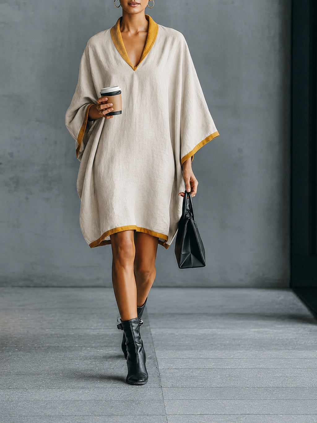 Relaxed-fit Linen-blend V-neck Dress by Ricaloux