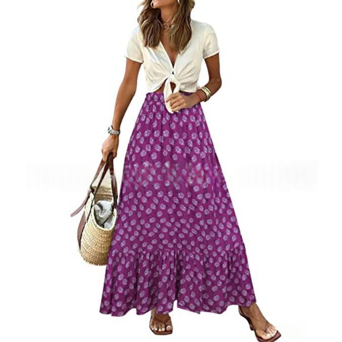 Printed Beach Casual Pleated Maxi Skirt – Premium 0 | RICALOUX