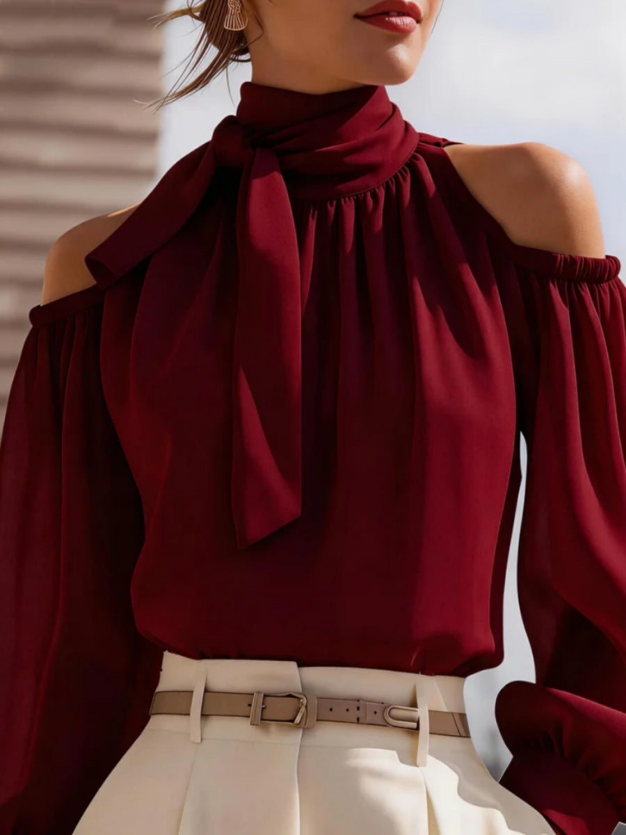Womens Stand-collar Off-shoulder Top With Puff Sleeves – Premium 0 | RICALOUX