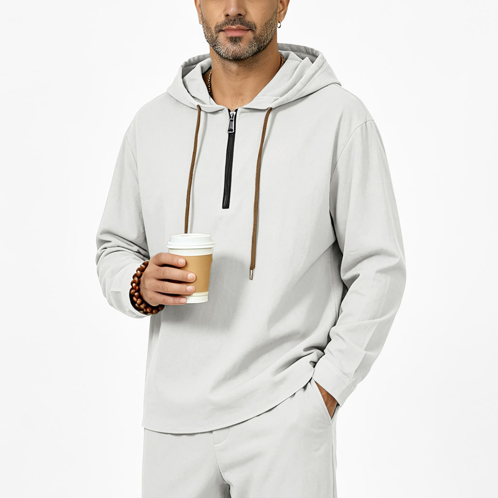 Mens Linen Hooded Half-Zip Sweatshirt by Ricaloux