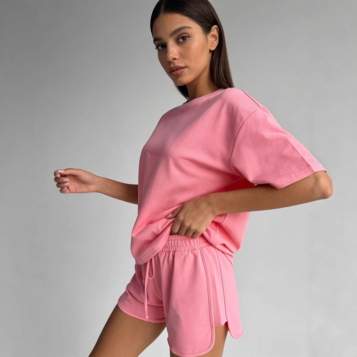 Womens Loose-Fit Pullover Short-Sleeve T-Shirt Sports Shorts Set by Ricaloux