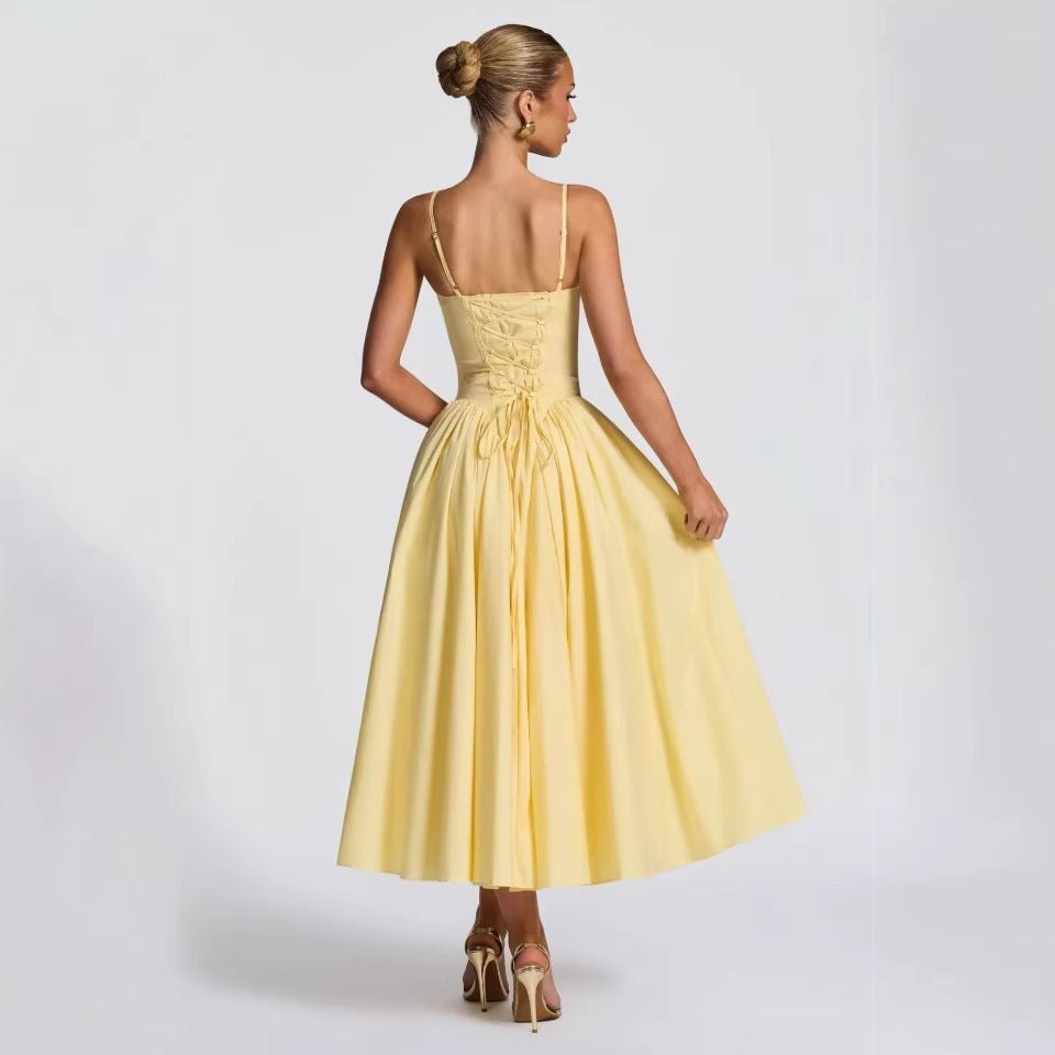 Body Hugging Pleated Strap Dress by Ricaloux