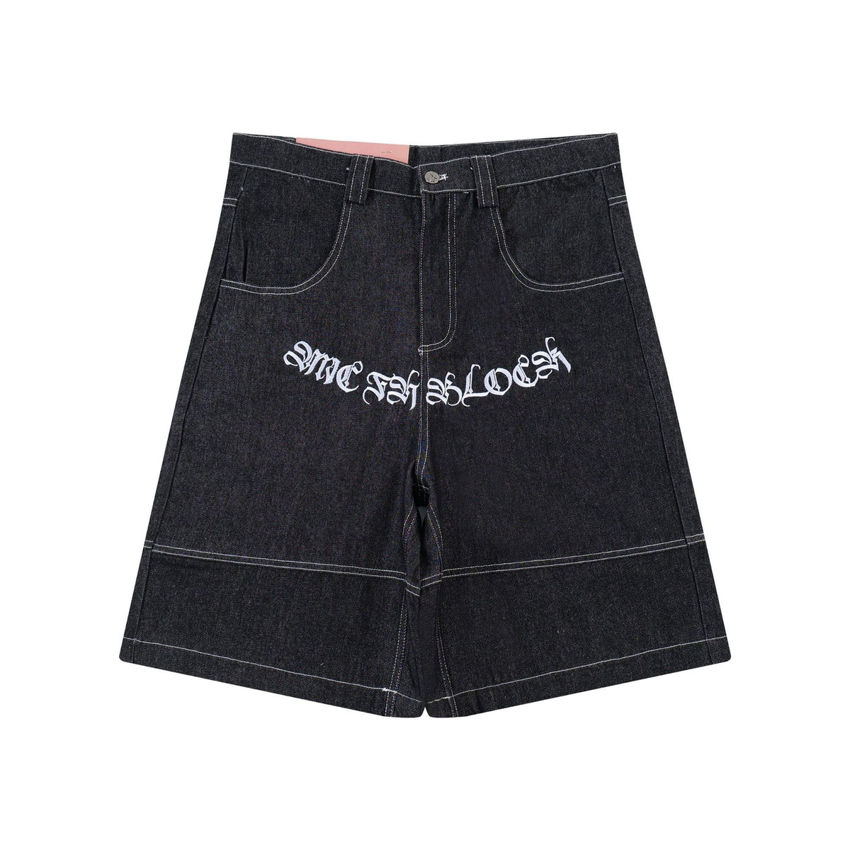 Carnot-style Embroidered Cursive Lettering Denim Shorts by Ricaloux