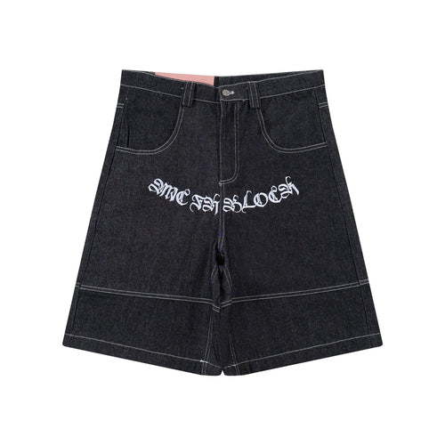 Carnot-style Embroidered Cursive Lettering Denim Shorts by Ricaloux