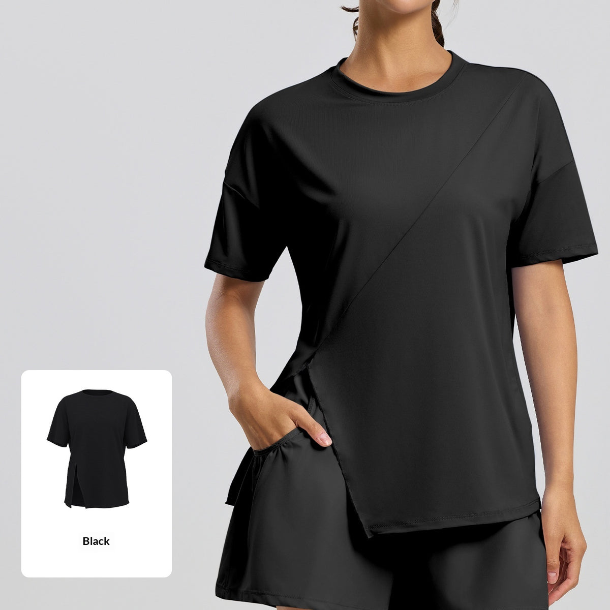 Split-front Loose-fit Short-sleeve Tunic For Yoga Running And Fitness by Ricaloux