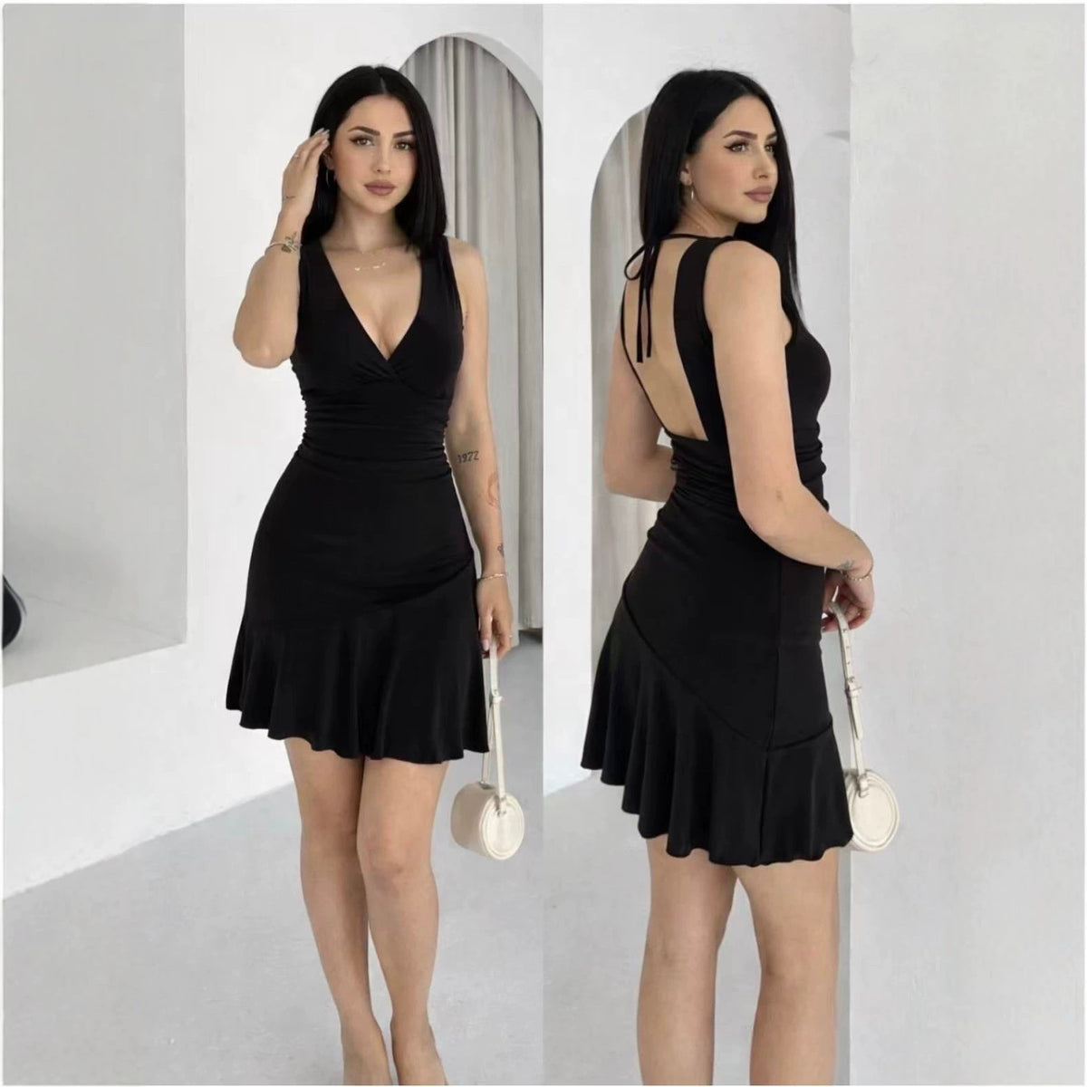 Womens V-neck Slim-fit Elegant Dress – Premium 0 | RICALOUX