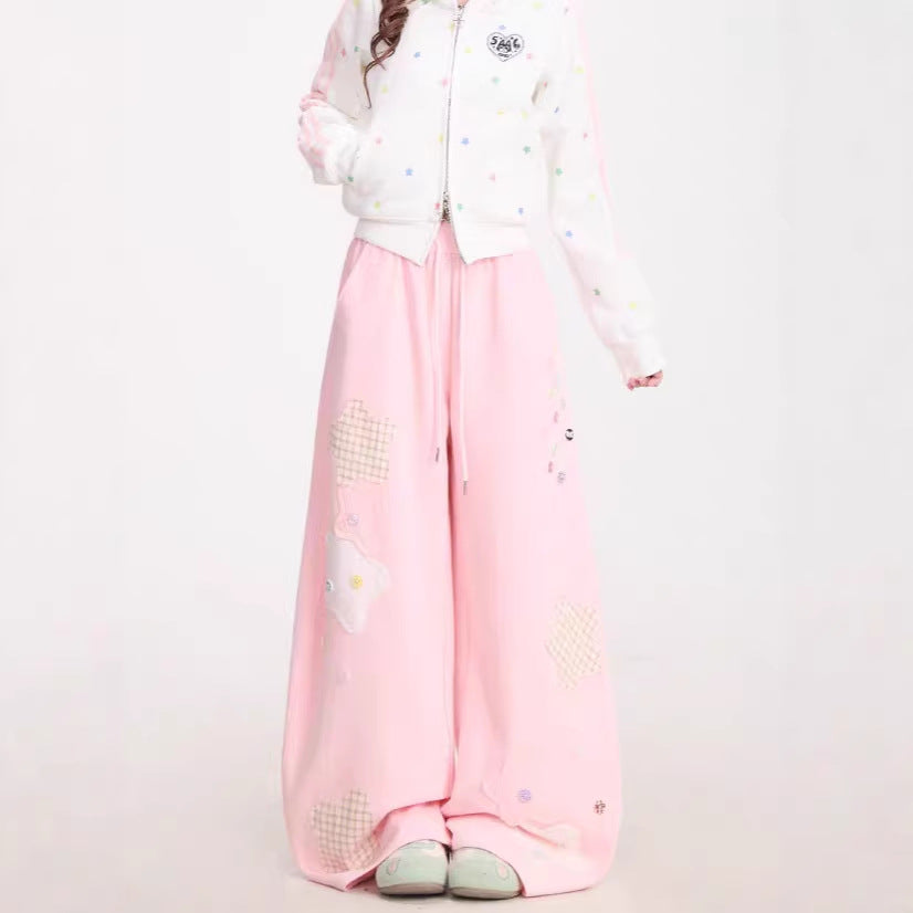 Womens American-Style Retro Quirky Patchwork Plaid Straight-Leg Sweatpants – Premium 0 | RICALOUX