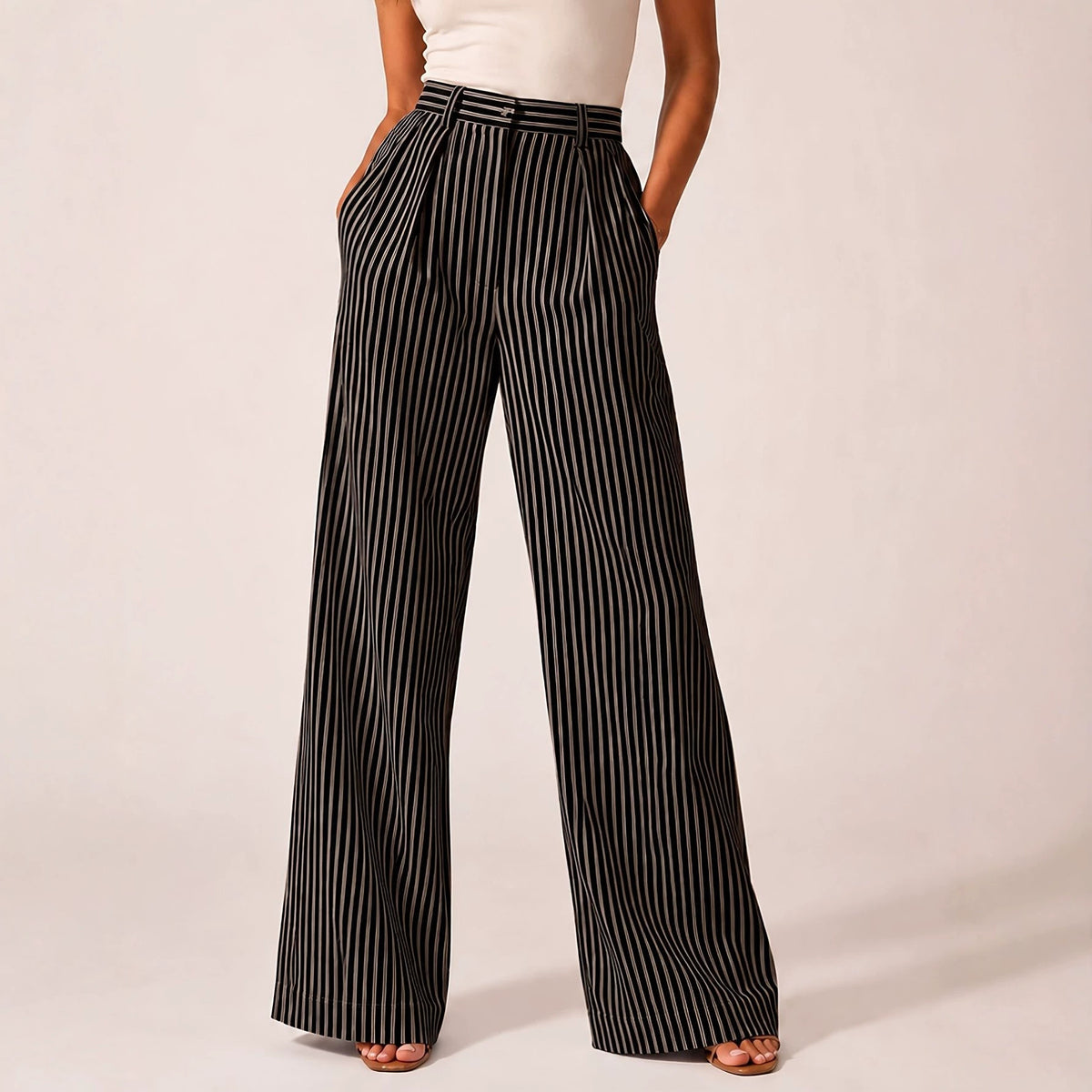 Stylish Striped Versatile Wide-leg Relaxed-fit Suit Trousers by Ricaloux