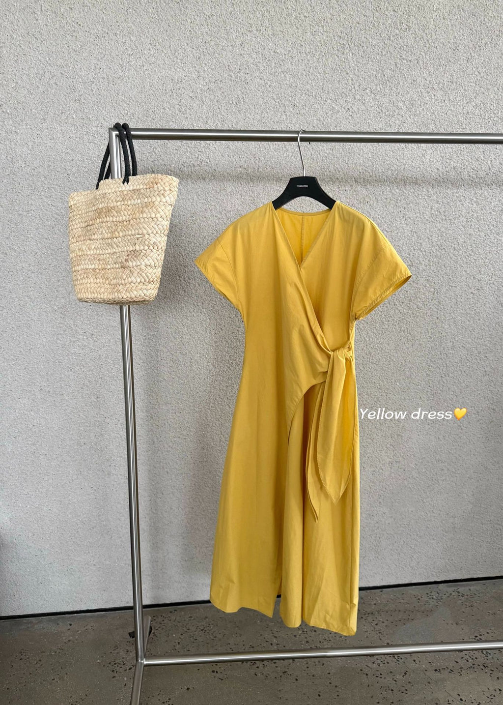 TG Minimalist Relaxed-Feel Wrap V-Neck Lace-Up Dress by Ricaloux