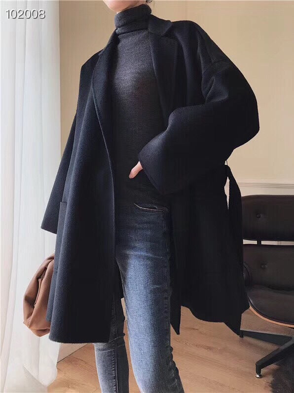 Mid-length Double-faced Wool Belted Coat by Ricaloux