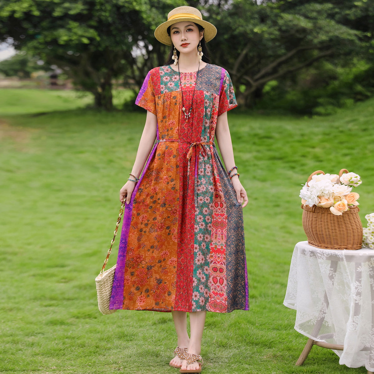 New Elegant Cotton Silk Dress For Middle Aged And Senior Women by Ricaloux