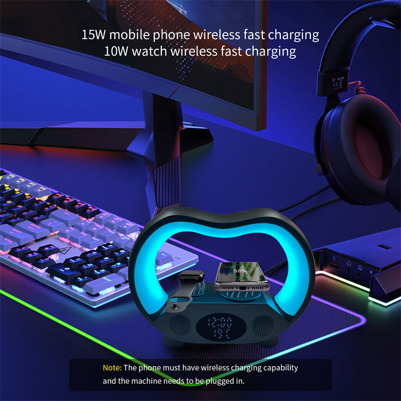 New 6 In 1 Smart Remote Control Bluetooth-compatible Ambience Intelligent LED Table Lamp Multi-function Wireless Charger Night Light Bluetooth-compatible Speaker by Ricaloux