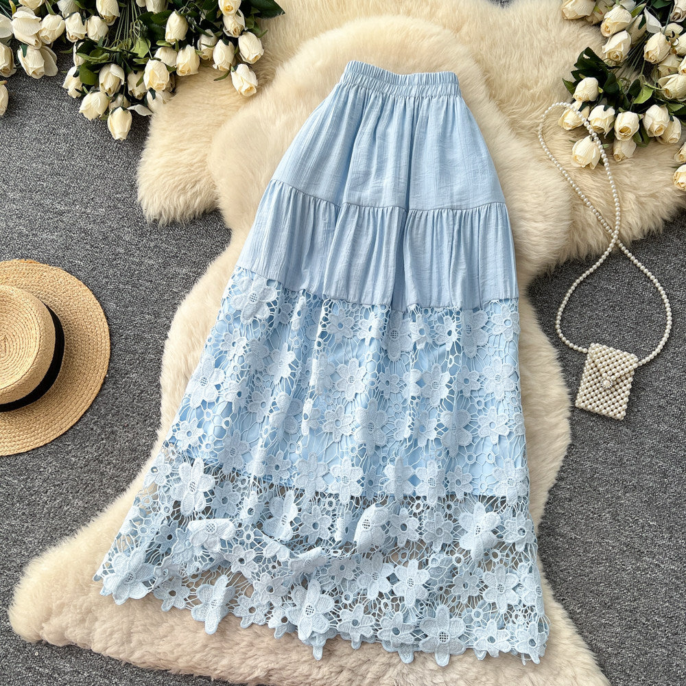 Womens Hollowed-Out Loose Lace-Patchwork A-Line Skirt – Premium 0 | RICALOUX