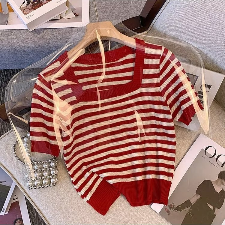 Color-block Short-sleeve Top That Flatters The by Ricaloux