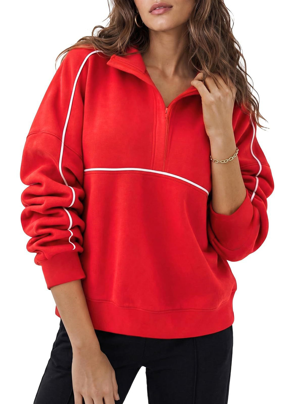 Womens Loose-fit Sweatshirt With A Lapel And Zipper Pullover Hoodie – Premium 0 | RICALOUX