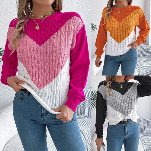 Color Matching Twist Lantern Sleeve Pullover Sweaters Women's Clothing - RICALOUX