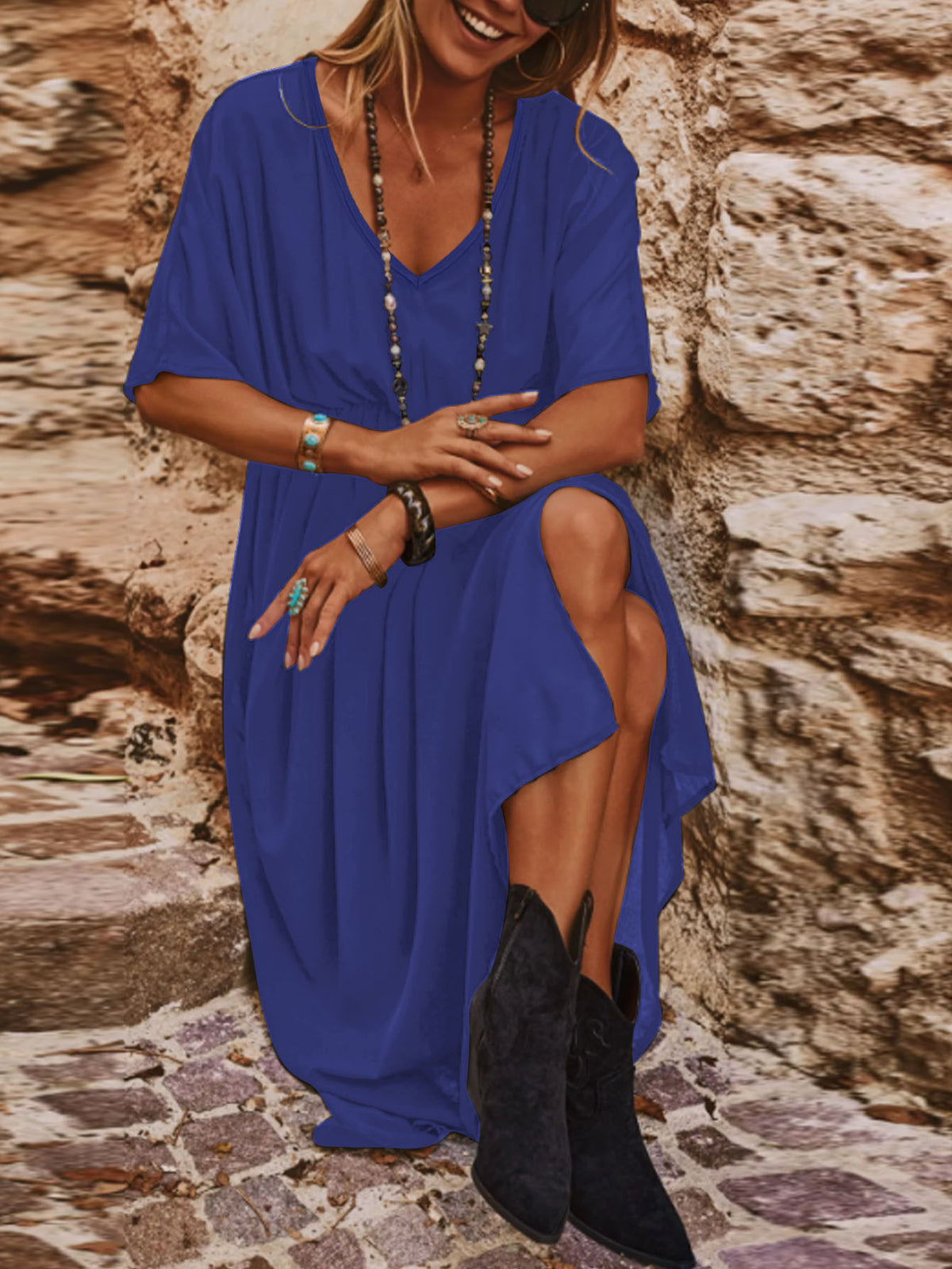 Elegant And Chic V-neck Short-sleeve Dress For Women – Premium 0 | RICALOUX