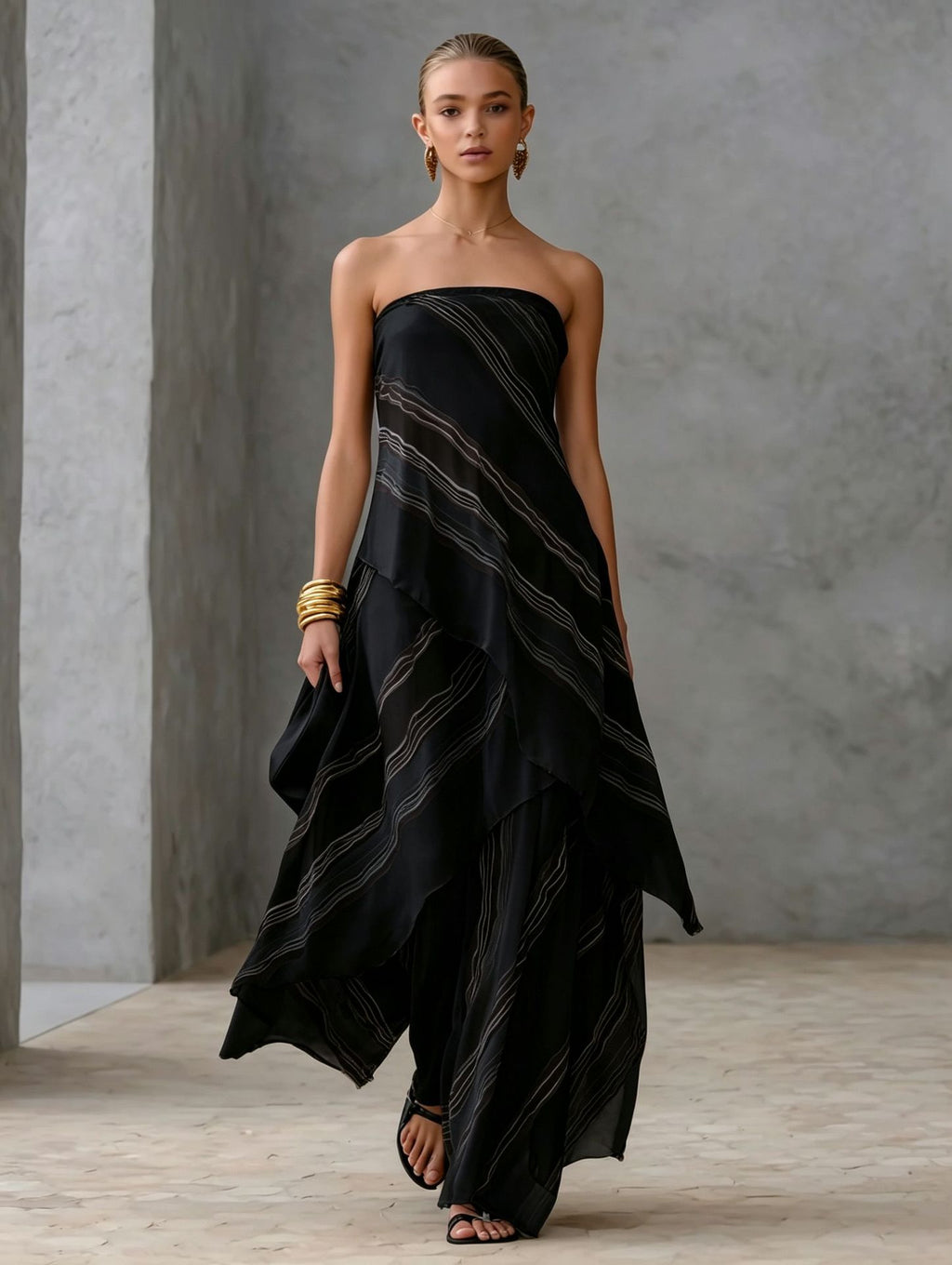 Womens Casual Striped Off-shoulder Sleeveless Dress by Ricaloux