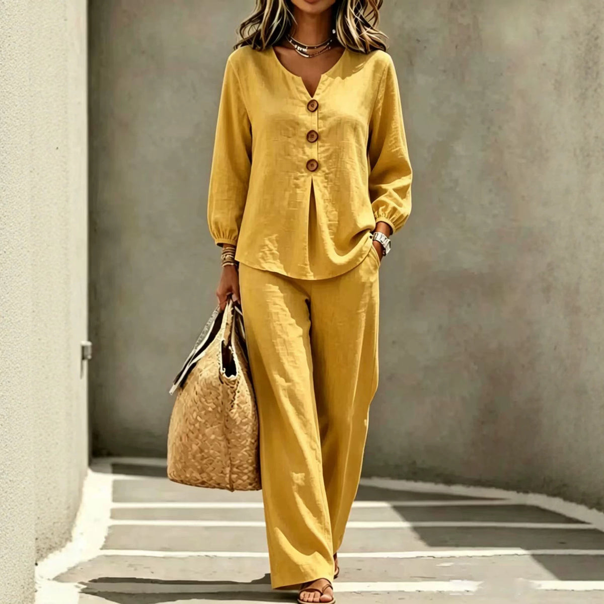 Women's New Casual Two-piece Top With V-neck Long Sleeved Pants – Premium 0 | RICALOUX