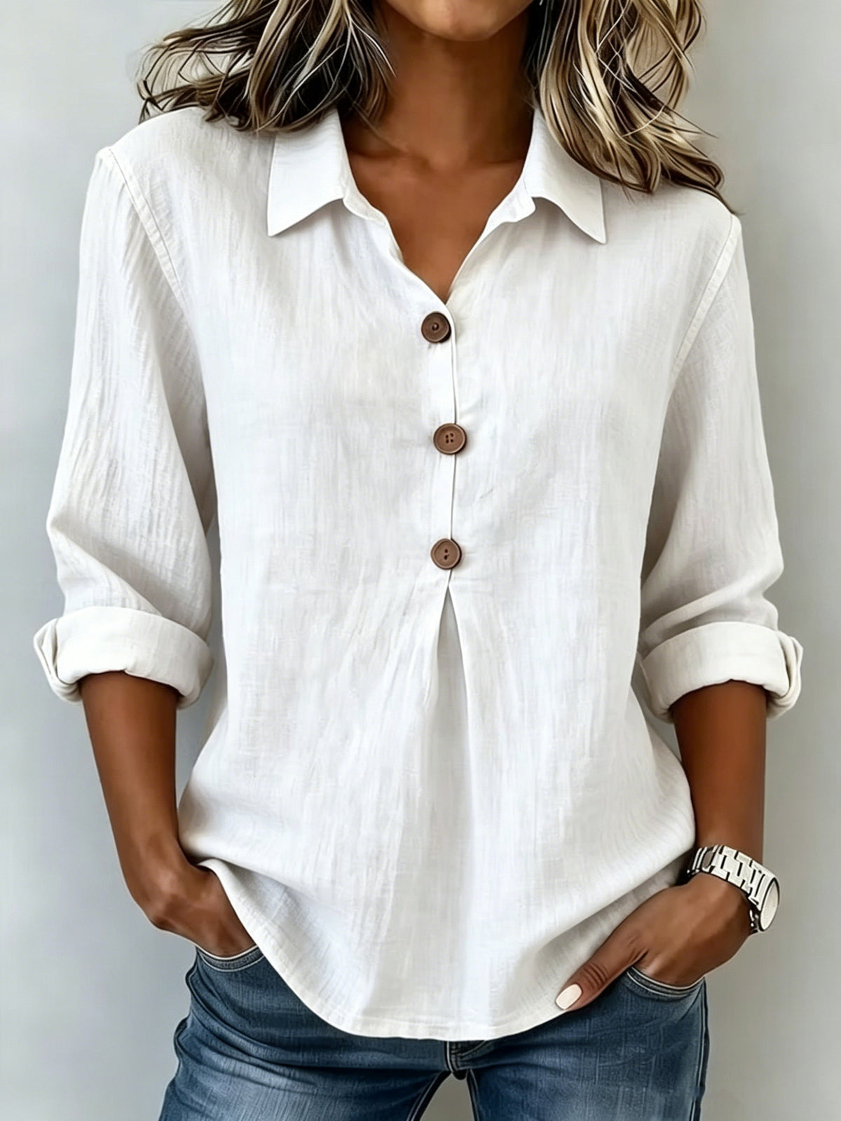 Cotton-linen Button-up Top Fashionable And Relaxed-fit Long-sleeve Shirt – Premium 0 | RICALOUX