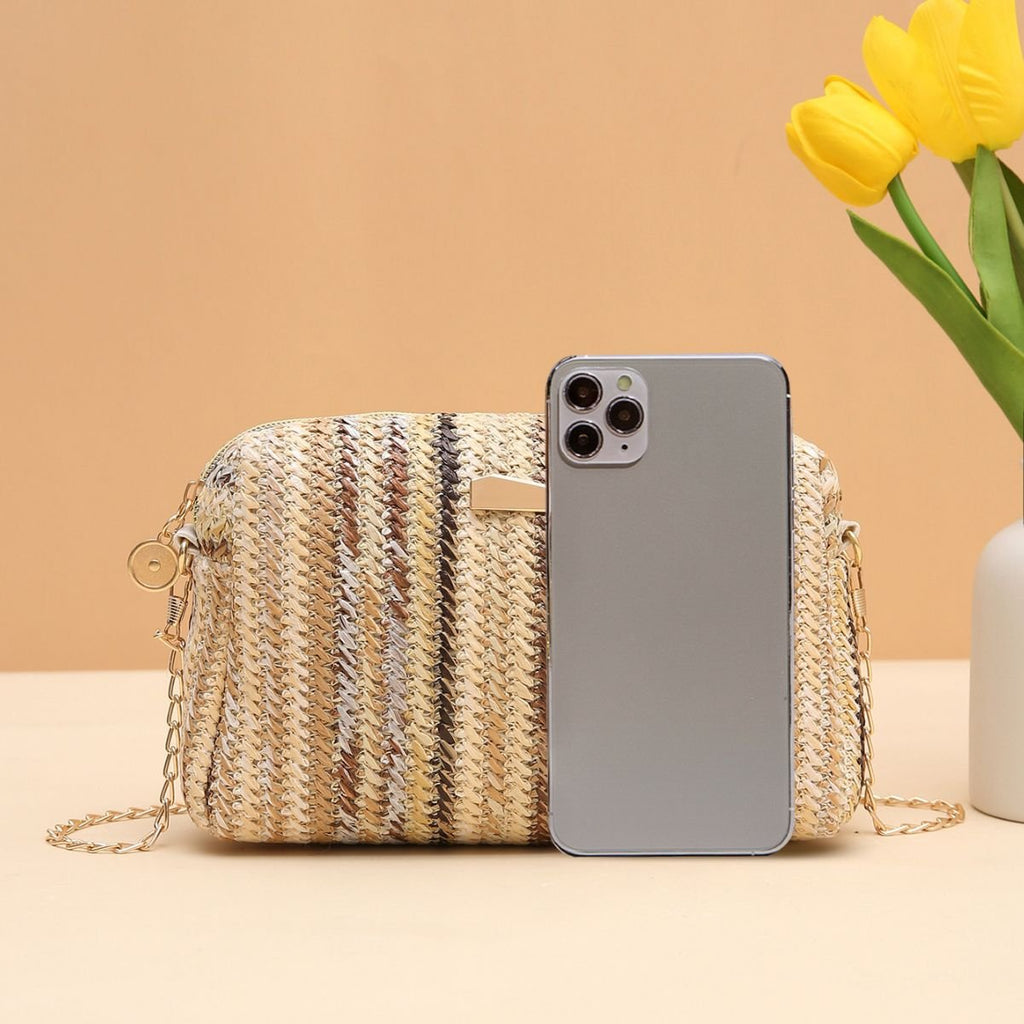 Rainbow Straw Bag Woven Camera Bag All-match Girls Crossbody Bag - RICALOUX