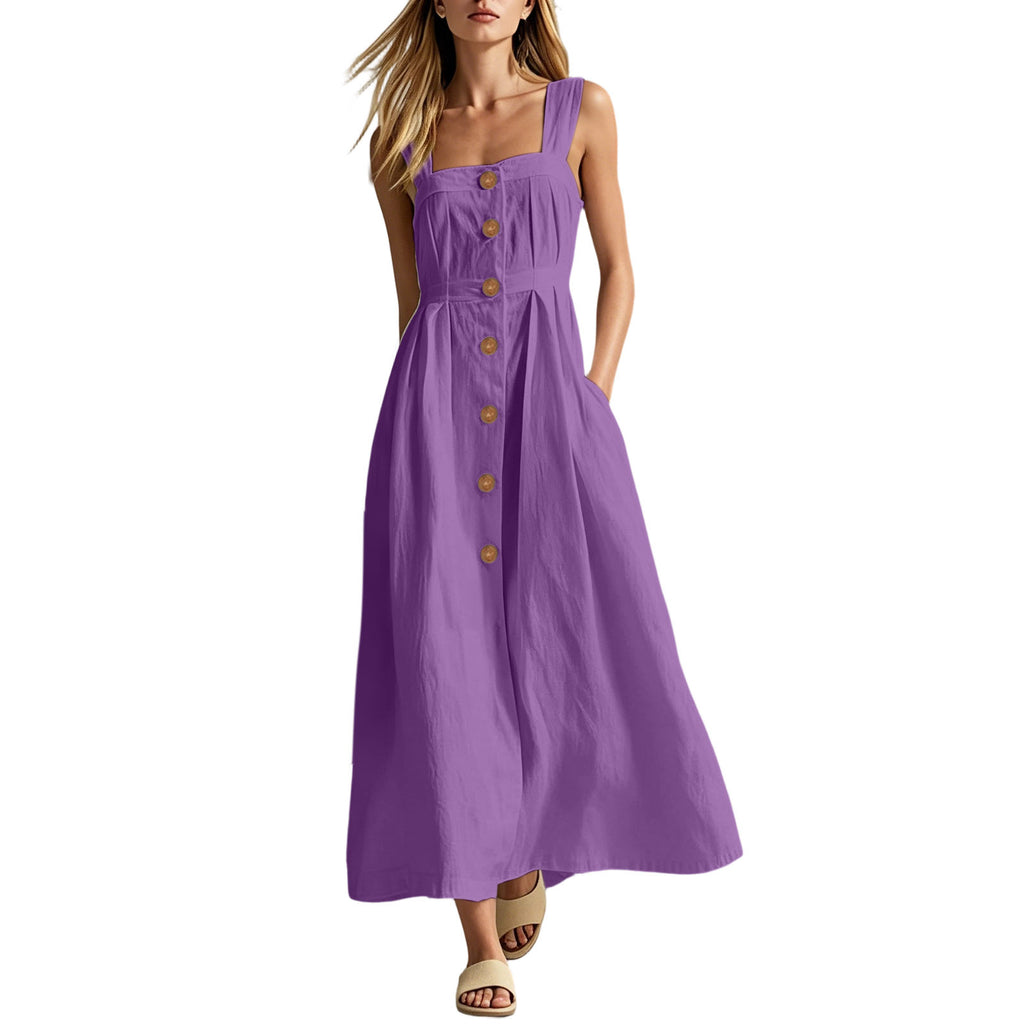 Solid-color Decorative-Button Womens Casual Dress by Ricaloux