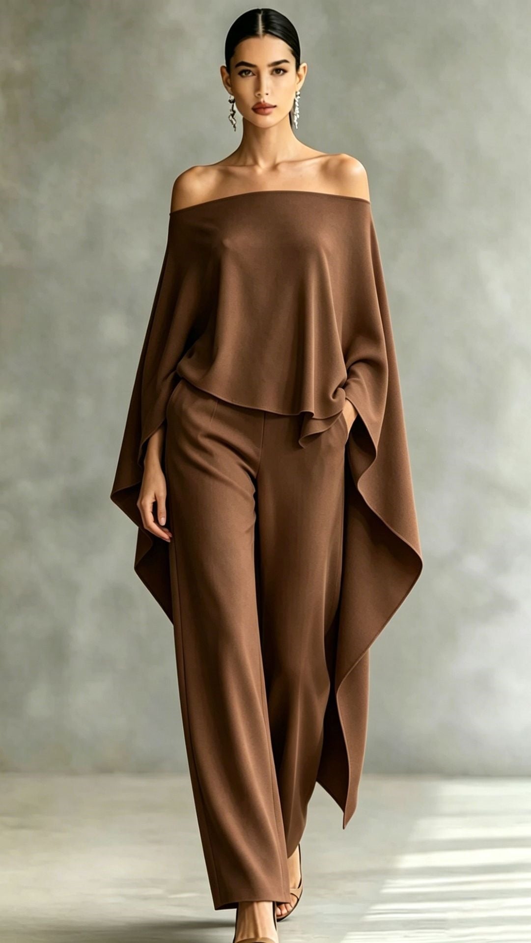 Autumn Fashion Off-Shoulder Wide-Leg Pants Set Womens Solid-Color Asymmetric Two-Piece Set by Ricaloux