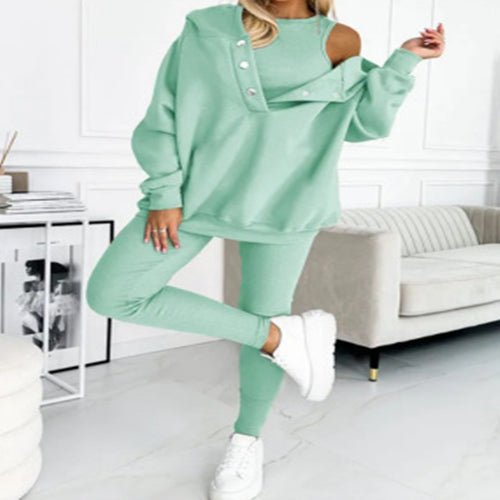 Women's Solid Color Vest Hoodie And Pants Set - RICALOUX