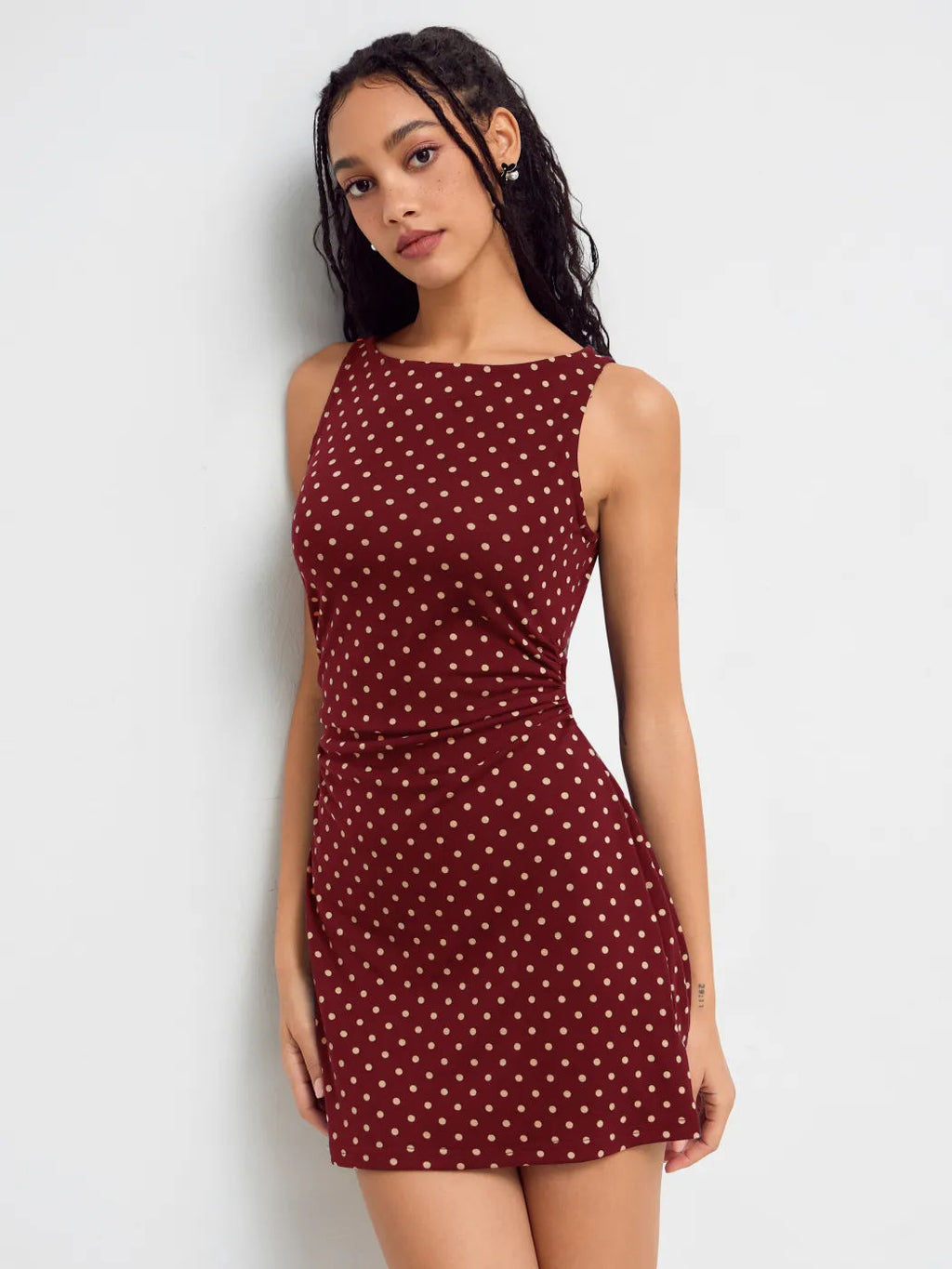 Vintage Polka Dot Sleeveless Dress Women Boat Neck Slim Fit A-Line Mini Dress Casual Summer Party Outfit by Ricaloux