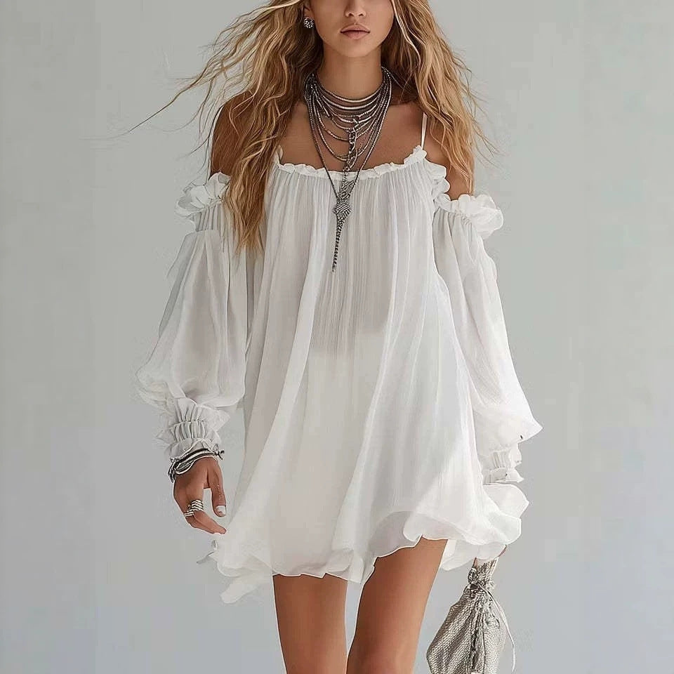 Womens Chiffon Off-shoulder Strap Dress by Ricaloux