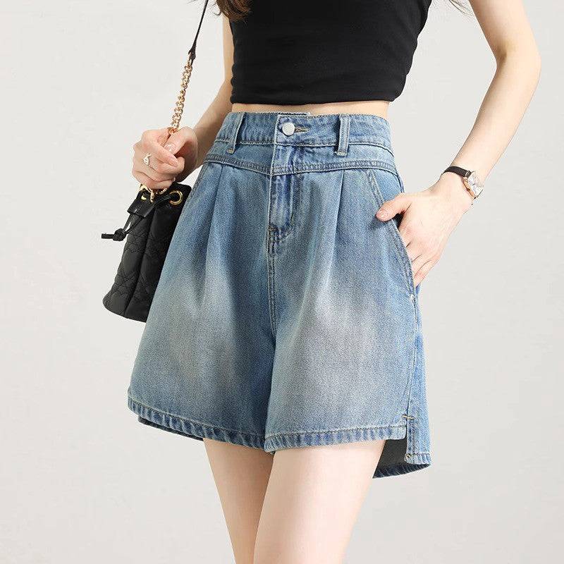 High-waisted A-line Relaxed-fit Capri Pants For Petite Figures With An Asymmetrical Design by Ricaloux