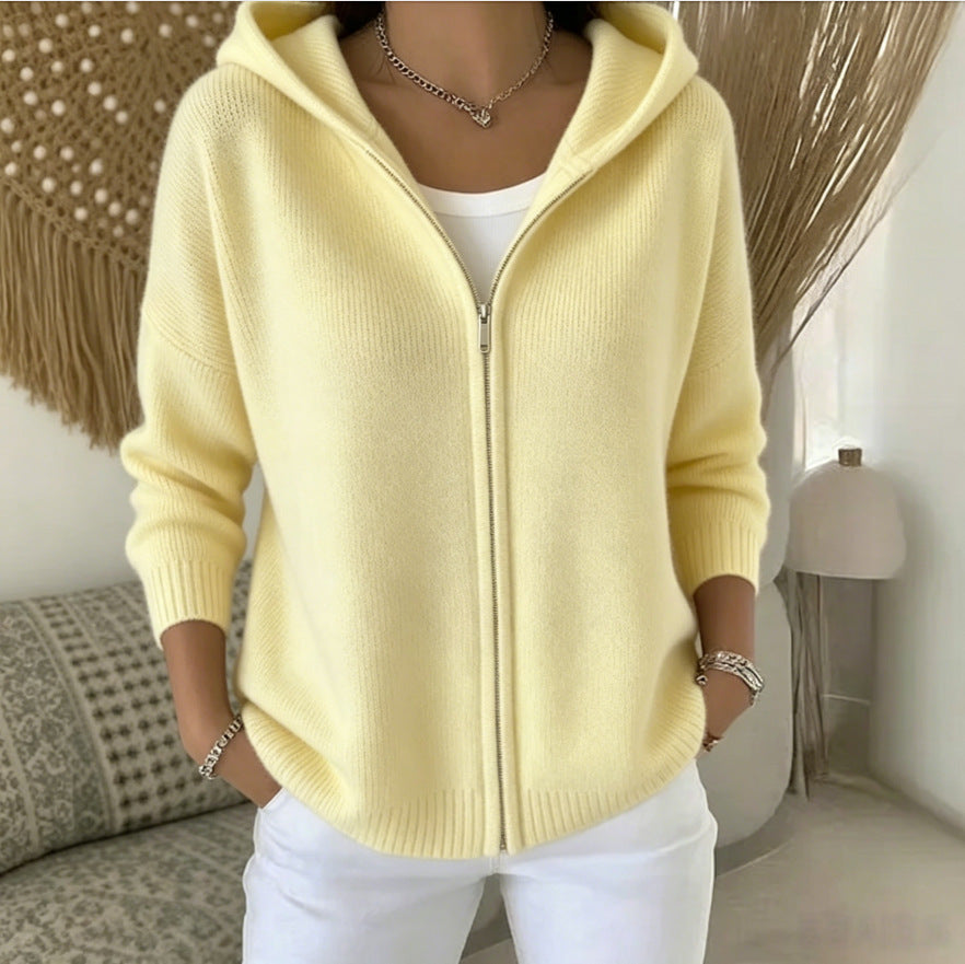 Zip-up Knitted Hooded Sweater Cardigan Coat by Ricaloux