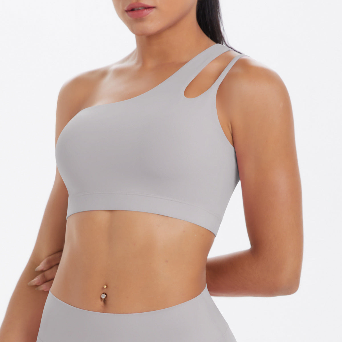 One-Shoulder Back-Slimming Yoga Bra Nude-Looking Push-Up Sports Underwear by Ricaloux