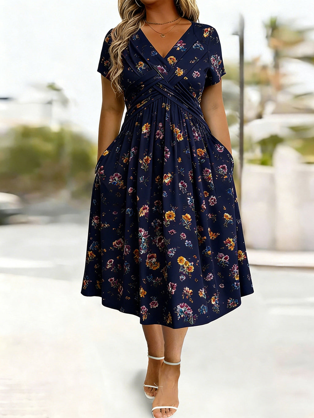 Plus-size Short-sleeve Floral Dress – Premium 0 | RICALOUX
