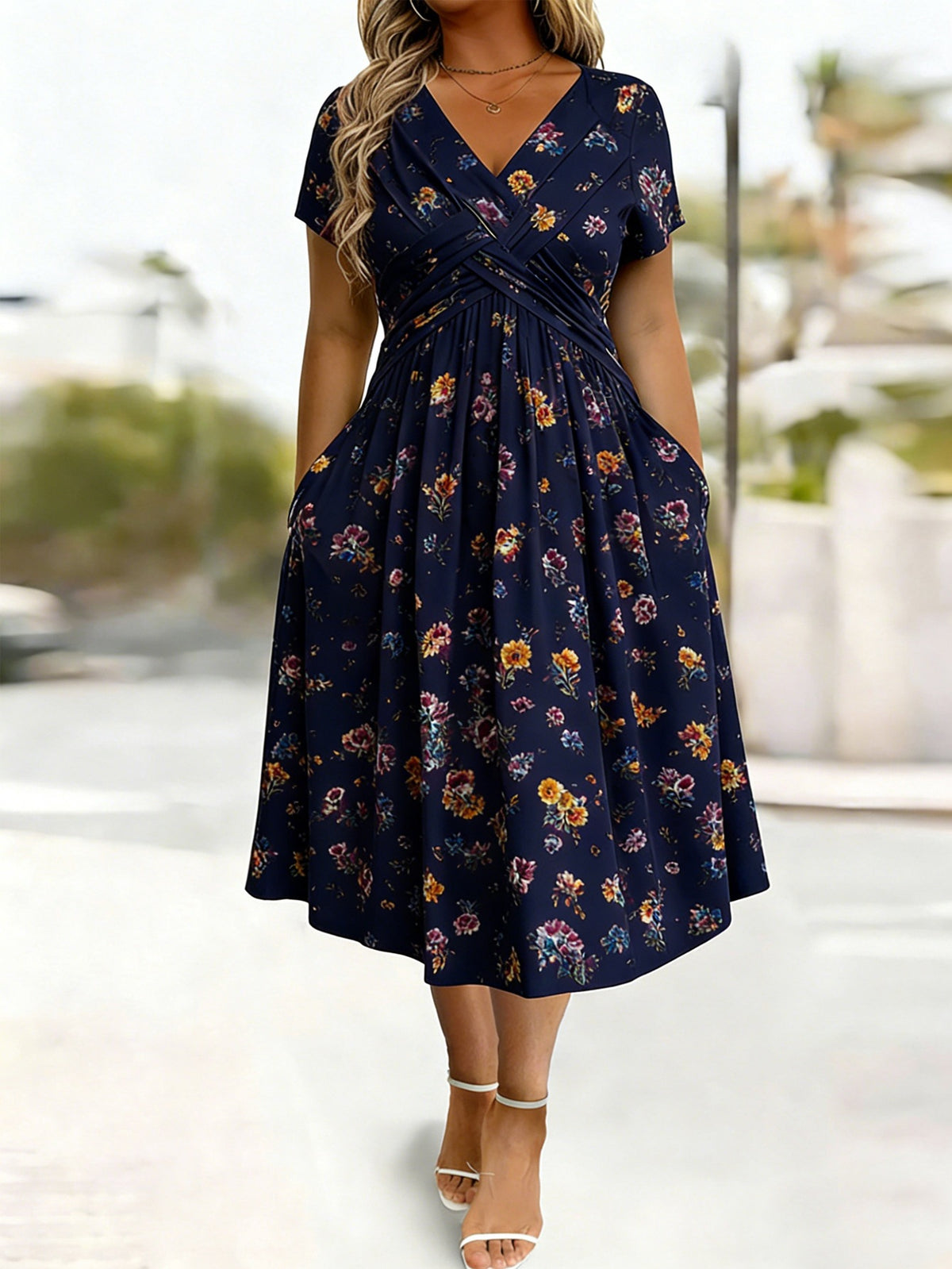 Plus-size Short-sleeve Floral Dress – Premium 0 | RICALOUX