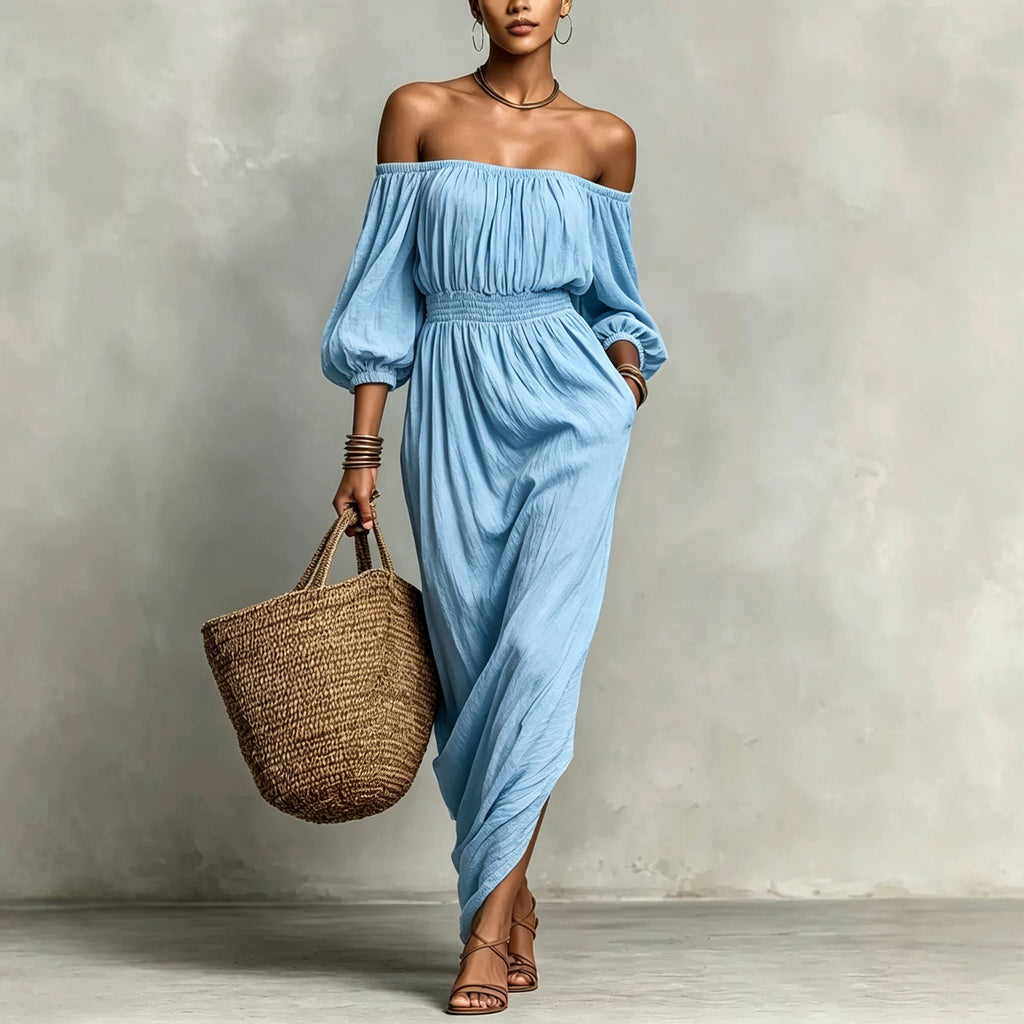 Womens Solid-color Casual Off-shoulder Dress by Ricaloux