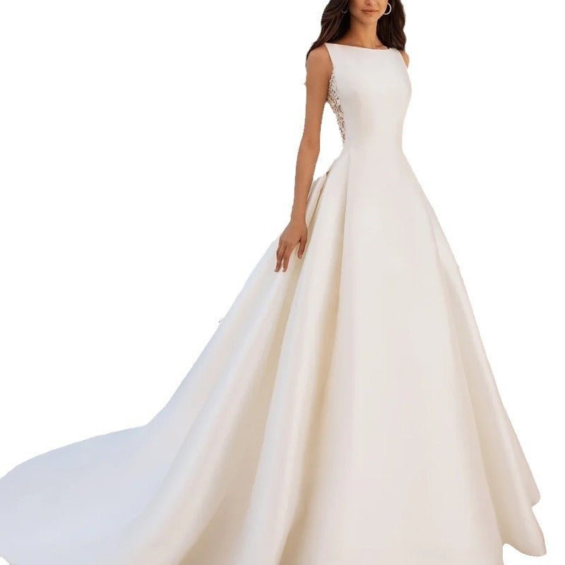 French Retro Lace Advanced Texture Satin Slim Bridal Simple Elegant Trailing Wedding Dress - RICALOUX