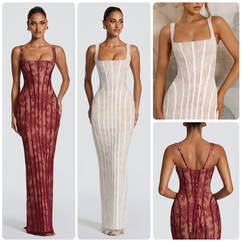 Womens Mesh Vertical-striped Sheath Dress by Ricaloux