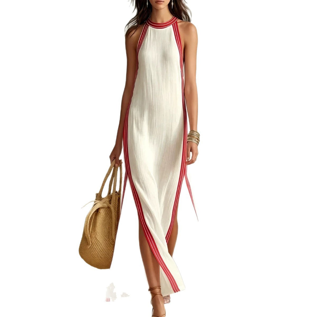 Side-striped Slit Sleeveless Dress by Ricaloux