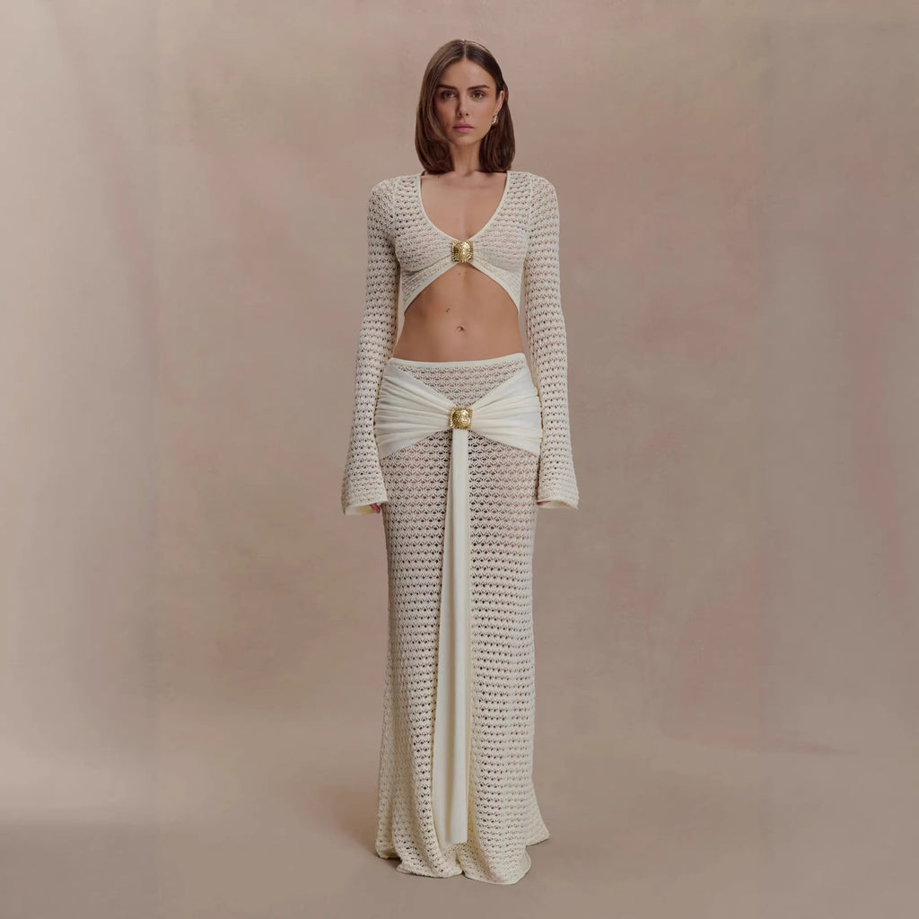 Womens Hollow-Out Solid-Color Resort-Style Set – Premium 0 | RICALOUX