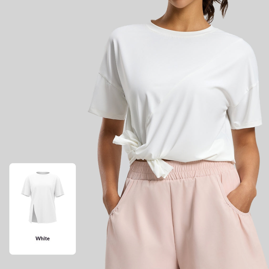 Split-front Loose-fit Short-sleeve Tunic For Yoga Running And Fitness – Premium 0 | RICALOUX