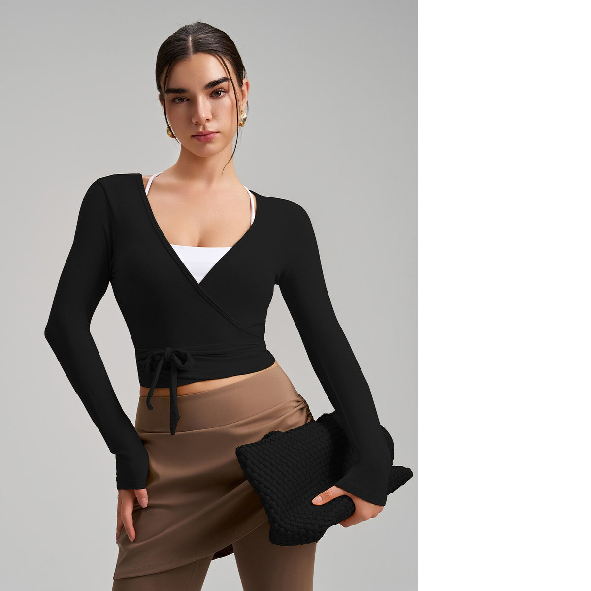 Stylish One-Piece Long-Sleeve Yoga Top With Tie Strap, High-End Outdoor Activewear With Four-Way Stretch For Sports, Dance And Fitness by Ricaloux