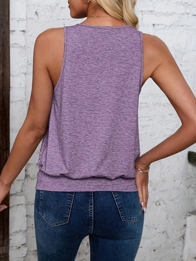Women's V-Neck Sleeveless Blouson Hem Tank Top - Casual Loose Fit Camisole – Premium 4 | RICALOUX