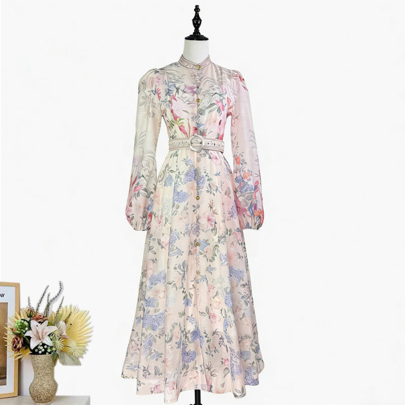 Stand-collar Single-breasted Dress With Puff Sleeves A Fitted Waist – Premium 0 | RICALOUX