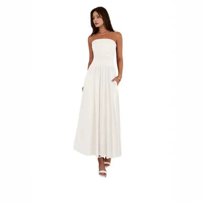Vintage-tinged Pleated Patchwork Strapless Evening Dress by Ricaloux