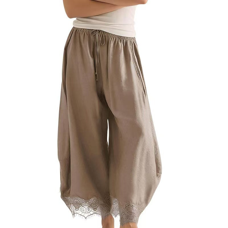 Women's Elastic-waist Lace-panelled Trousers by Ricaloux