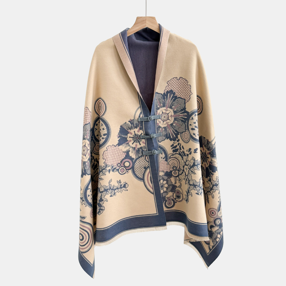 Vintage Knot-button Outerwear Jacquard Shawl by Ricaloux