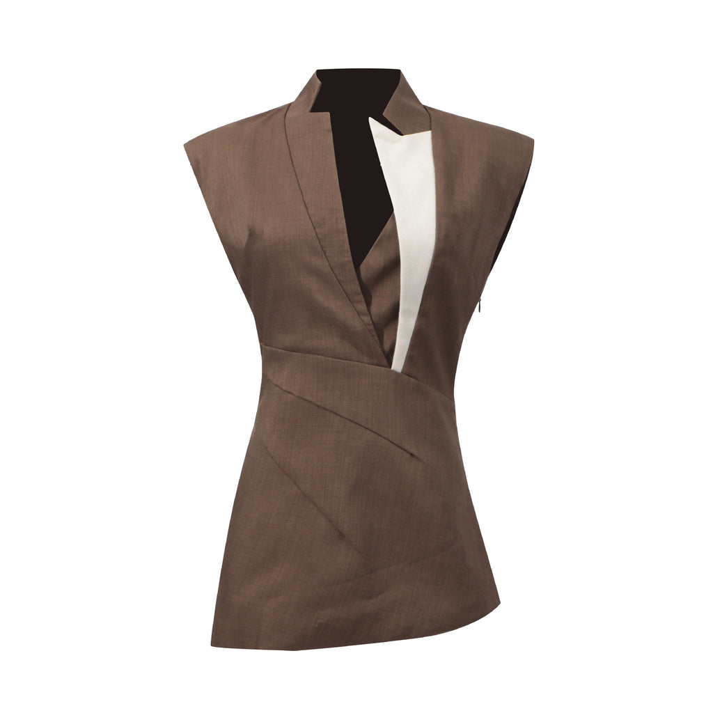 Designer Asymmetric Color-Block Sleeveless Blazer For Women by Ricaloux