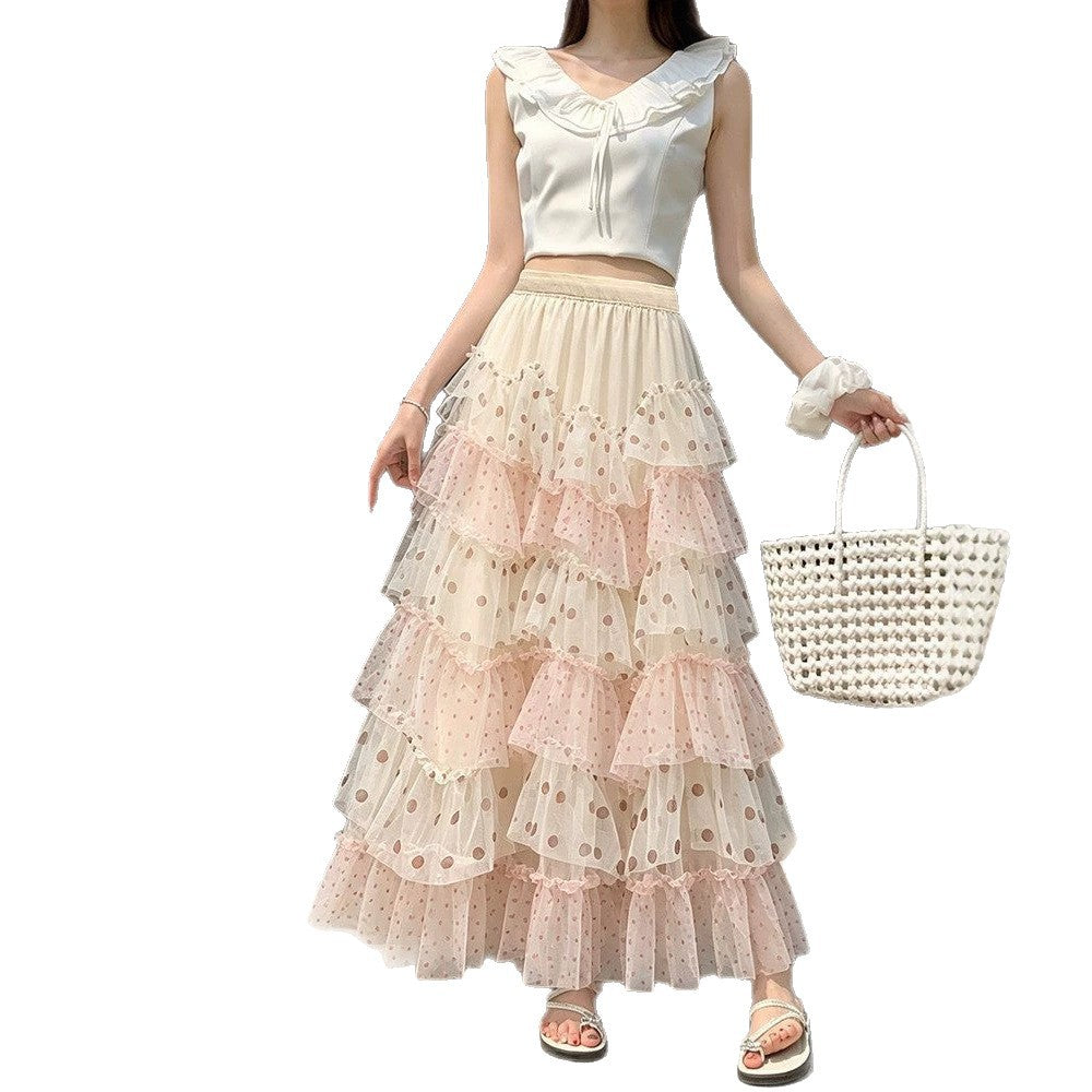Ethereal Chiffon Puff Polka-dot Skirt by Ricaloux